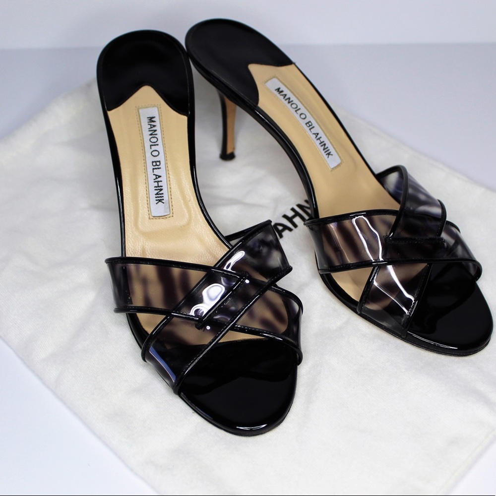 Sold Manolo Blahnik Crisscross Black Patent Heels